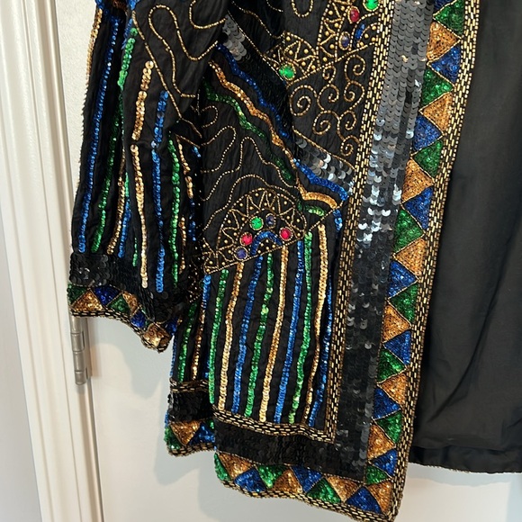 Nikhil Collection Luxury 100% Silk Sequined/Beaded Jacket - Size Large - Picture 3 of 9